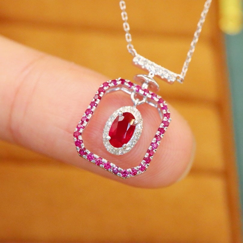 14k Gold 0.62 Ctw Natural Ruby & Diamond Necklace - 3