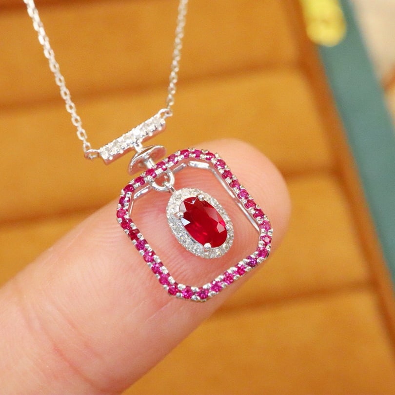 14k Gold 0.62 Ctw Natural Ruby & Diamond Necklace - 4