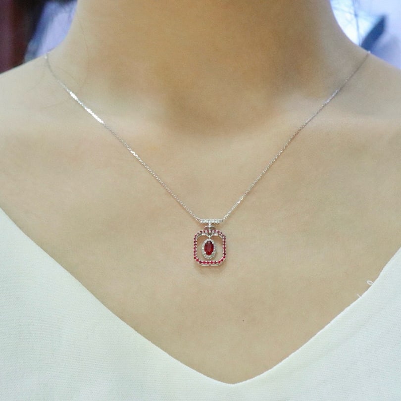 14k Gold 0.62 Ctw Natural Ruby & Diamond Necklace - 6