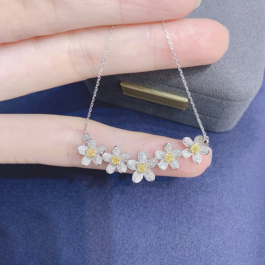 14k Gold 1.00 Ctw Natural Yellow Diamond & Diamond Necklace - 2