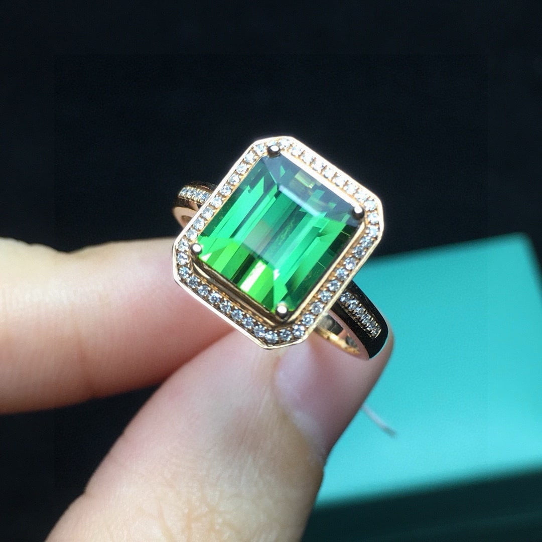 14k Gold 2.7 Ct Natural Tourmaline & Diamond Ring - 4