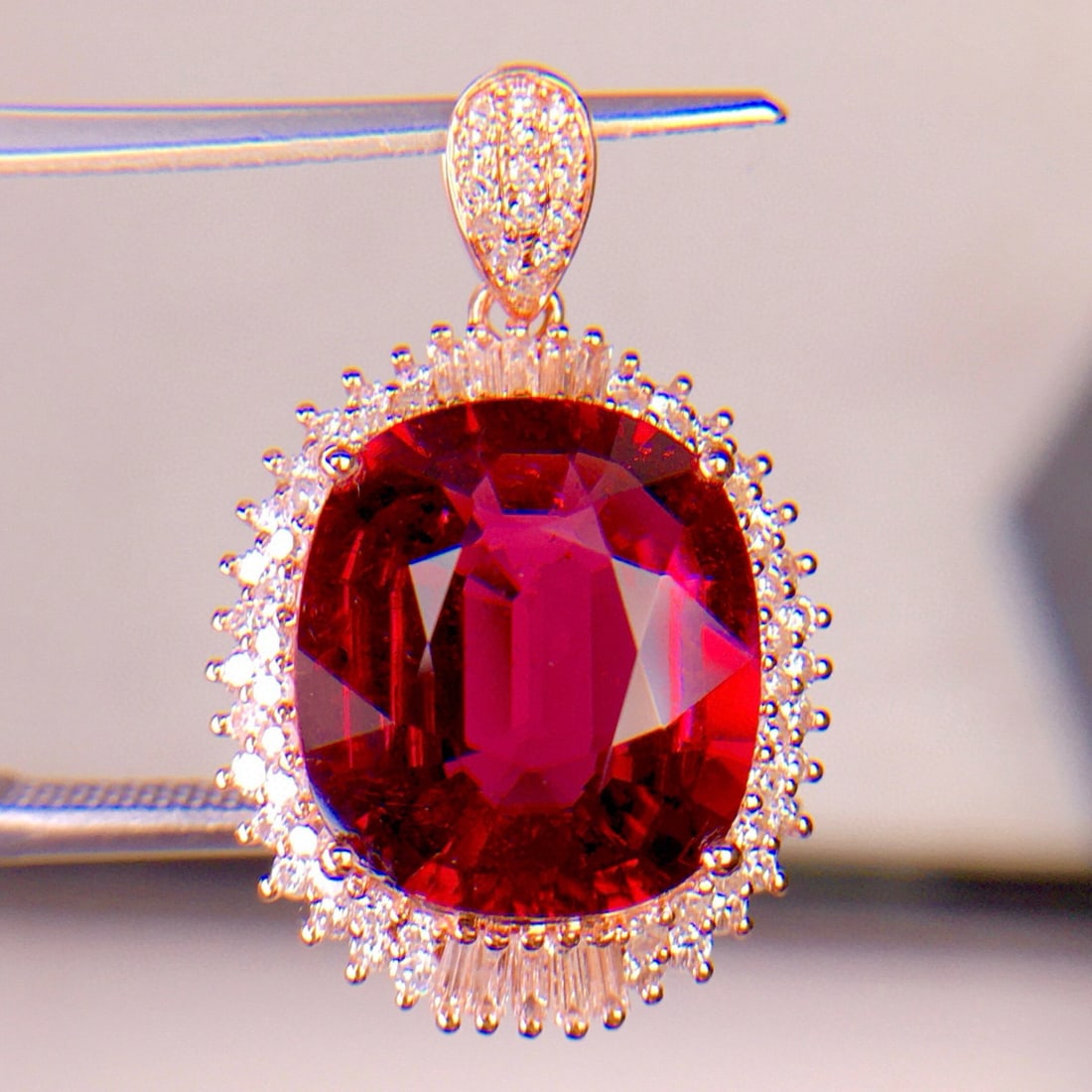 14k Gold 6.62 Ct Natural Tourmaline & Diamond Pendant( Without Chain ) - 3