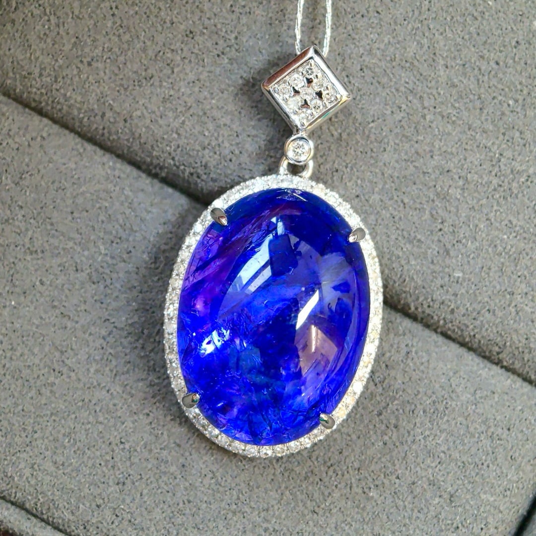 14k Gold 17.47 Ctw Natural Tanzanite & Diamond Pendant( Without Chain ) - 2