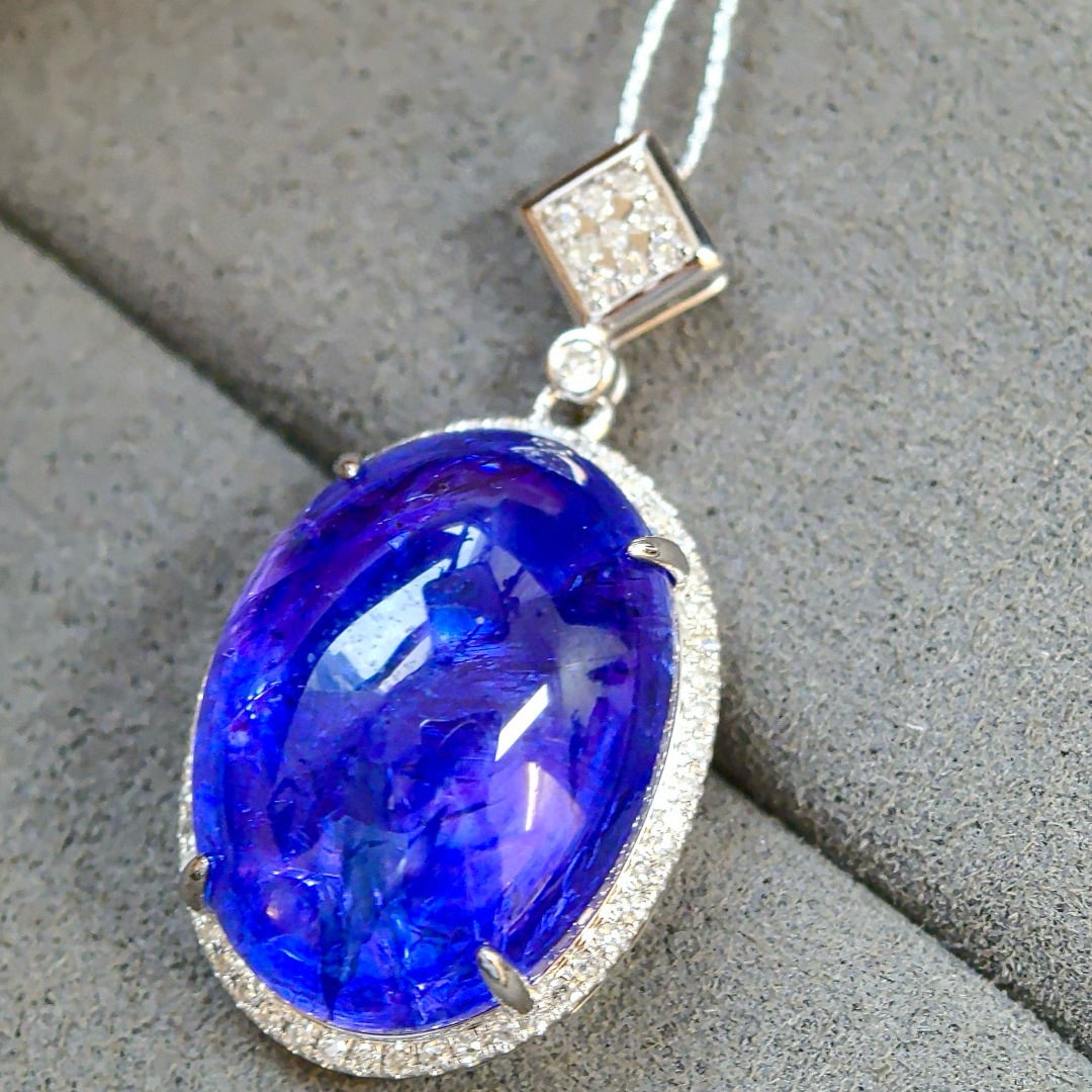 14k Gold 17.47 Ctw Natural Tanzanite & Diamond Pendant( Without Chain ) - 3