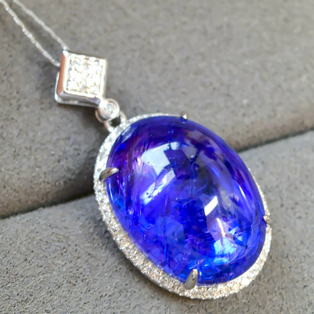 14k Gold 17.47 Ctw Natural Tanzanite & Diamond Pendant( Without Chain ) - 4