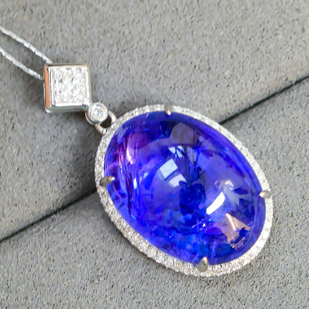 14k Gold 17.47 Ctw Natural Tanzanite & Diamond Pendant( Without Chain ) - 6