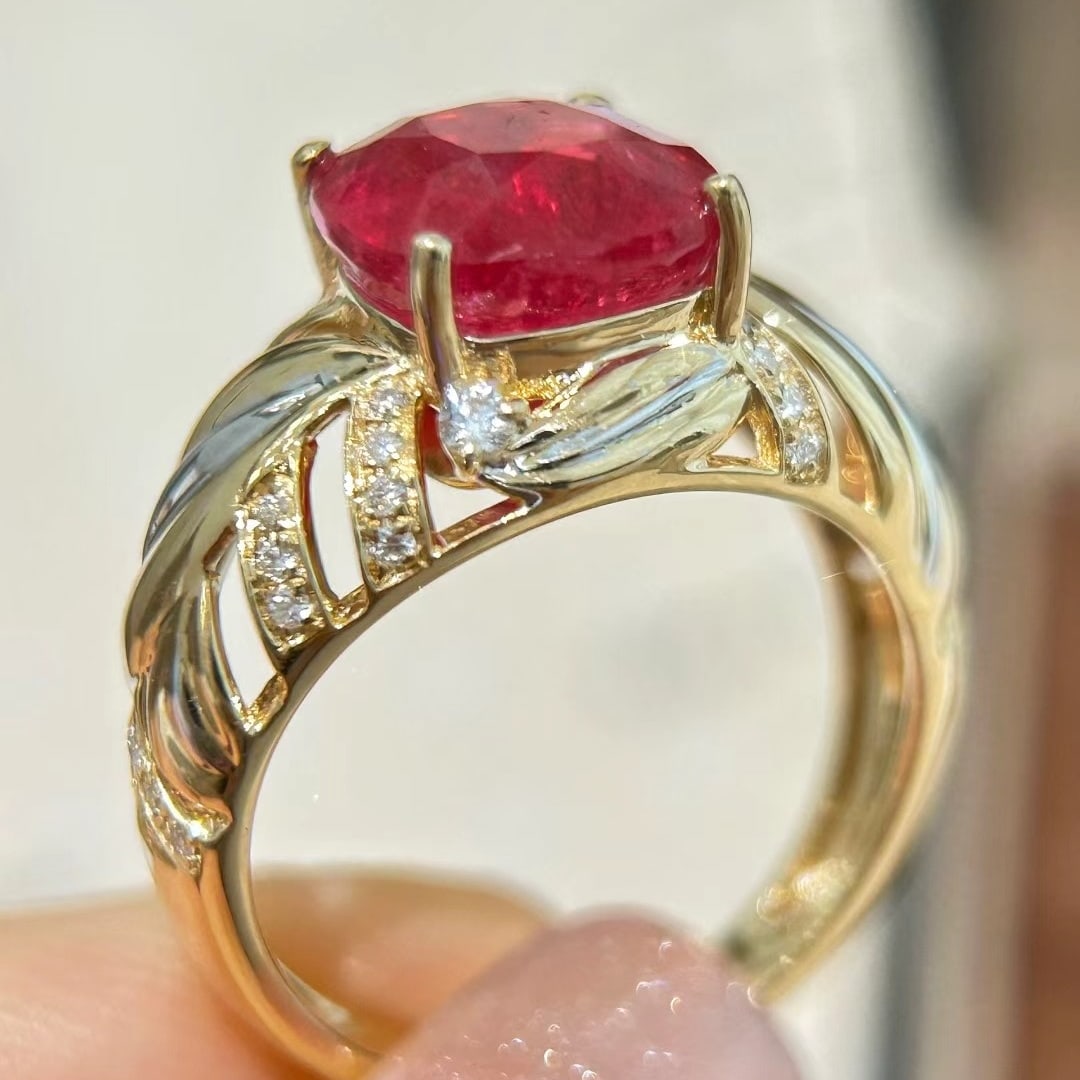 14k Gold 5.23 Ctw Natural Spinel & Diamond Ring - 3