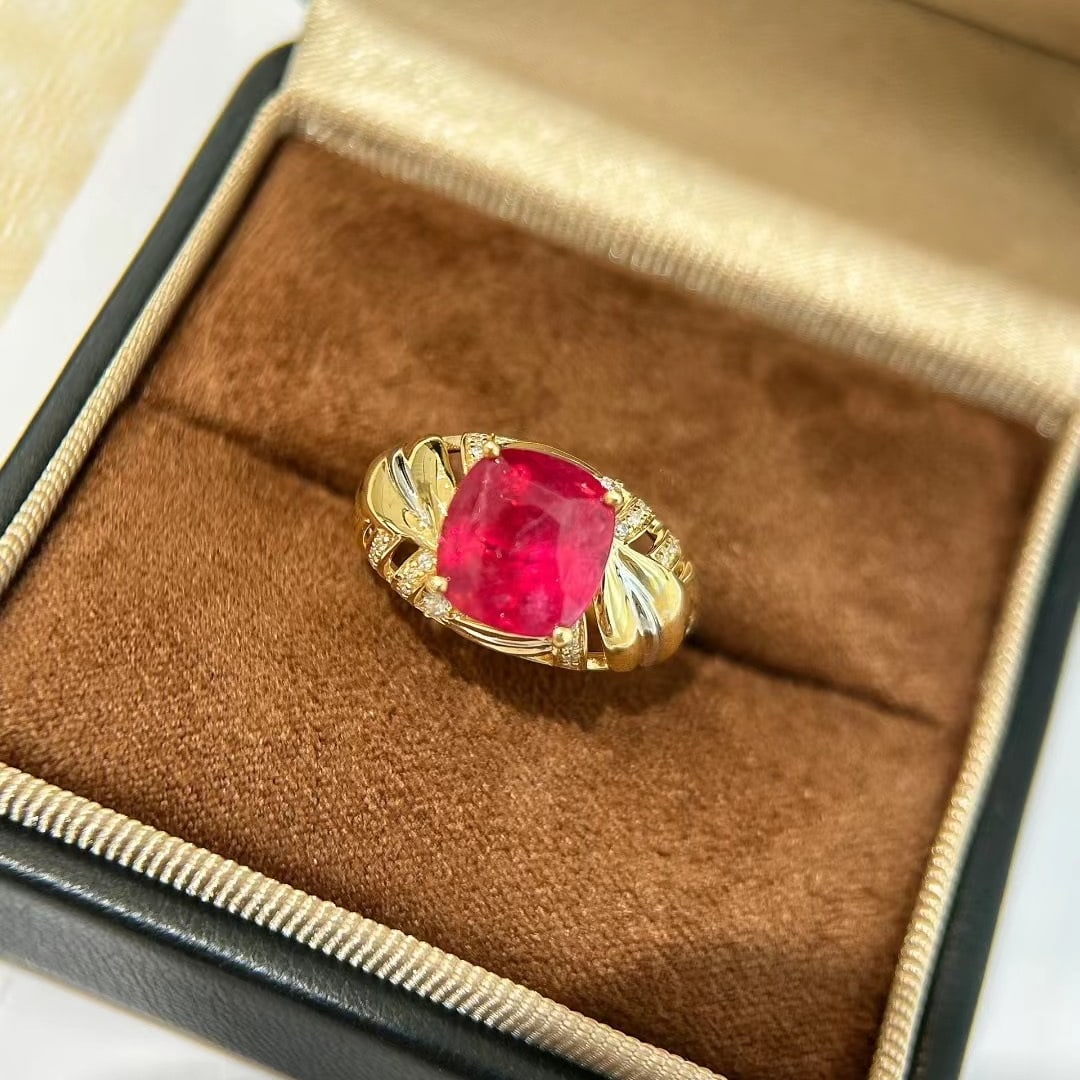 14k Gold 5.23 Ctw Natural Spinel & Diamond Ring - 5
