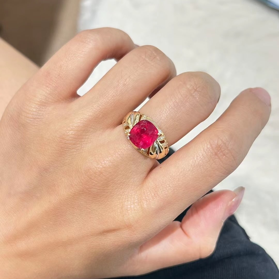 14k Gold 5.23 Ctw Natural Spinel & Diamond Ring - 7
