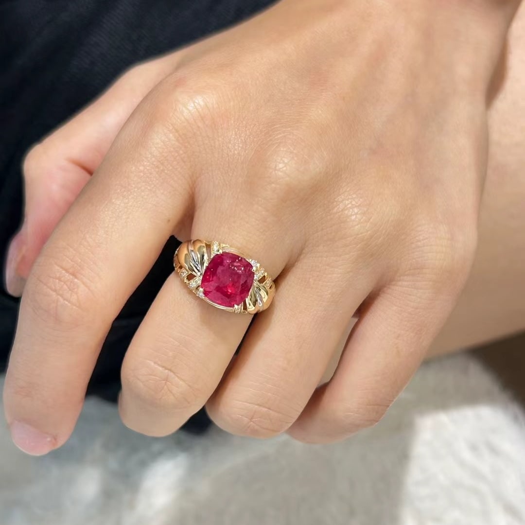 14k Gold 5.23 Ctw Natural Spinel & Diamond Ring - 8