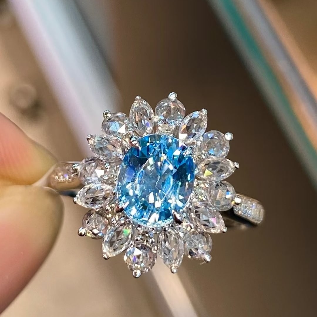 14k Gold 2.28 Ctw Natural Aquamarine & Sapphire Ring - 2