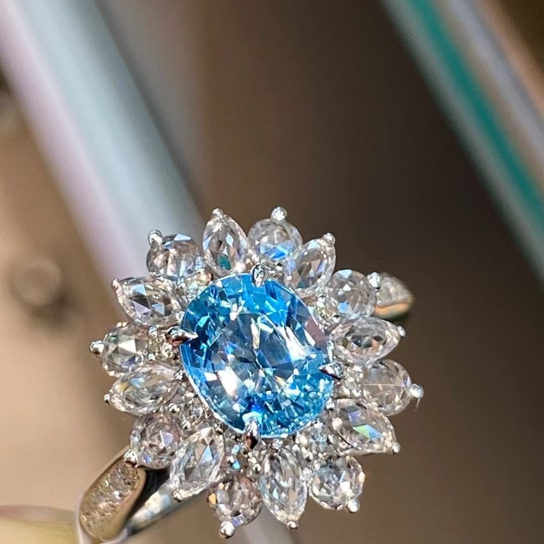 14k Gold 2.28 Ctw Natural Aquamarine & Sapphire Ring - 3