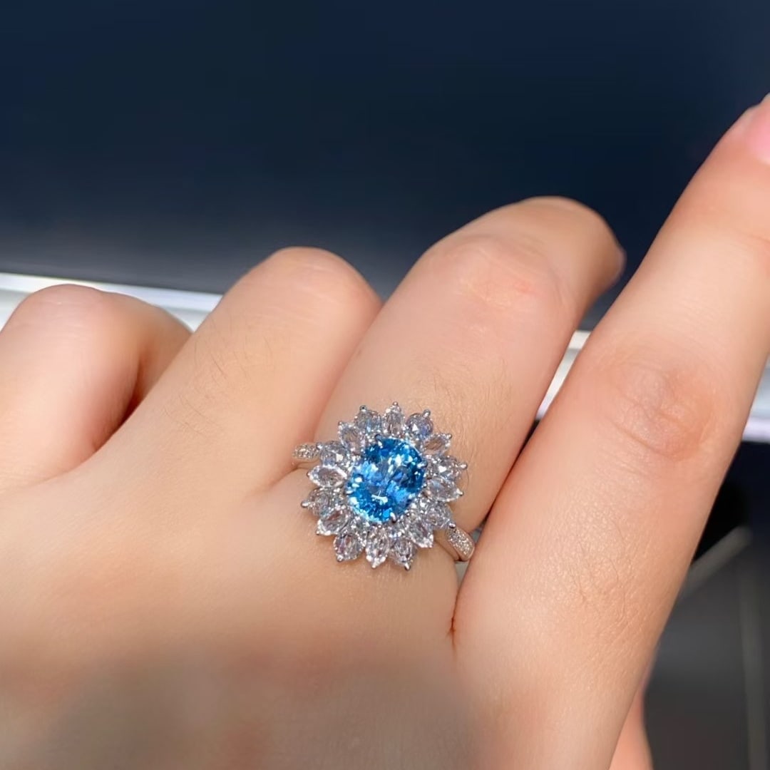 14k Gold 2.28 Ctw Natural Aquamarine & Sapphire Ring - 4