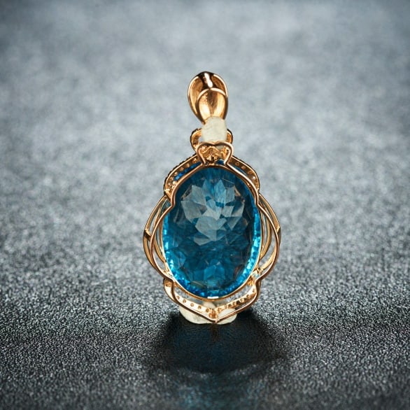 14k Gold 19.55 Ct Natural Topaz & Diamond Pendant( Without Chain ) - 4