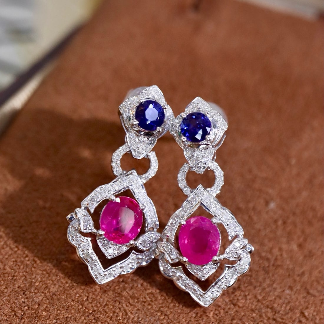 14k Gold 1.73 Ctw Natural Ruby & Diamond Earrings - 2