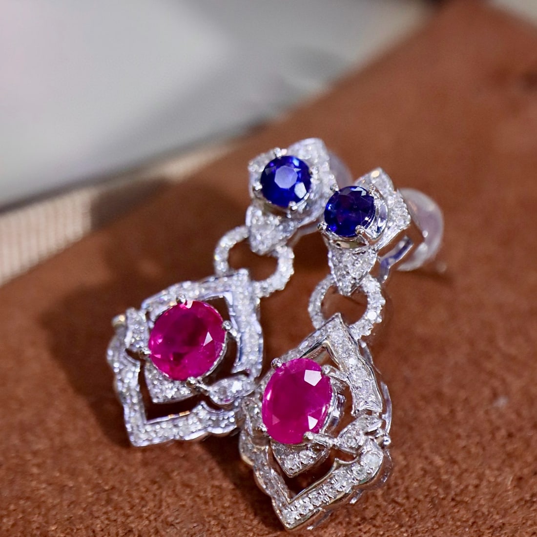 14k Gold 1.73 Ctw Natural Ruby & Diamond Earrings - 4