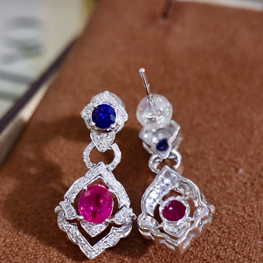 14k Gold 1.73 Ctw Natural Ruby & Diamond Earrings - 5