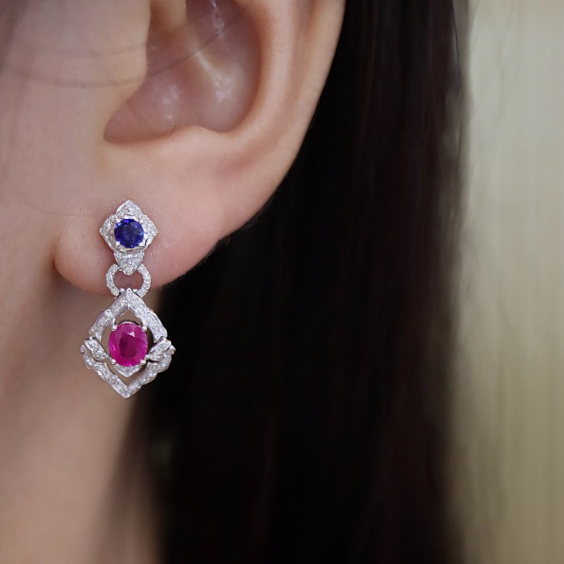 14k Gold 1.73 Ctw Natural Ruby & Diamond Earrings - 6