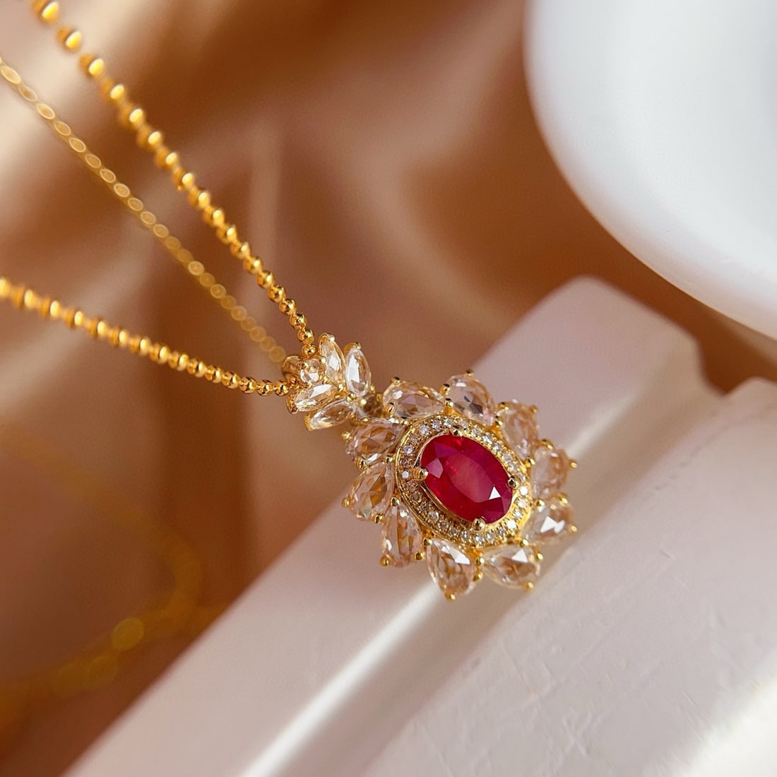 14k Gold 0.82 Ct Natural Ruby & Diamond & Sapphire Pendant( Without Chain ) - 2