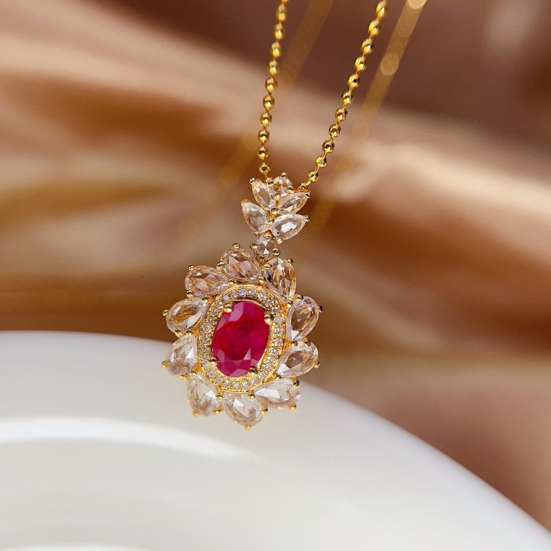 14k Gold 0.82 Ct Natural Ruby & Diamond & Sapphire Pendant( Without Chain ) - 5