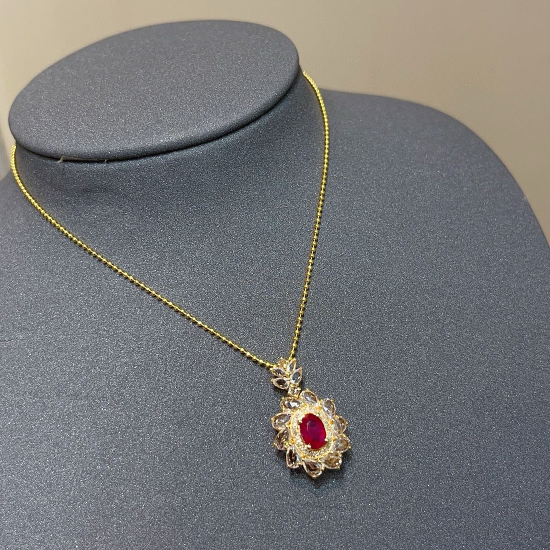 14k Gold 0.82 Ct Natural Ruby & Diamond & Sapphire Pendant( Without Chain ) - 6
