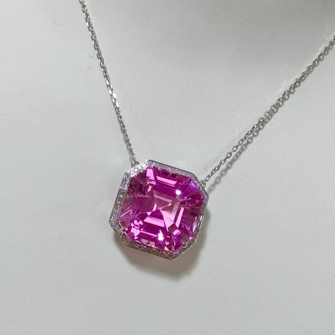 14k Gold 35.31 Ctw Natural Kunzite & Diamond Necklace - 2