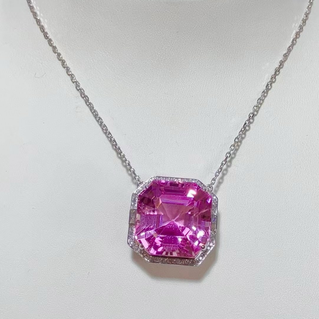 14k Gold 35.31 Ctw Natural Kunzite & Diamond Necklace - 4