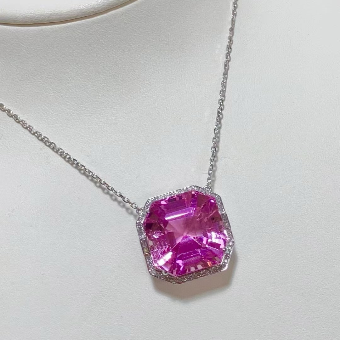 14k Gold 35.31 Ctw Natural Kunzite & Diamond Necklace - 5