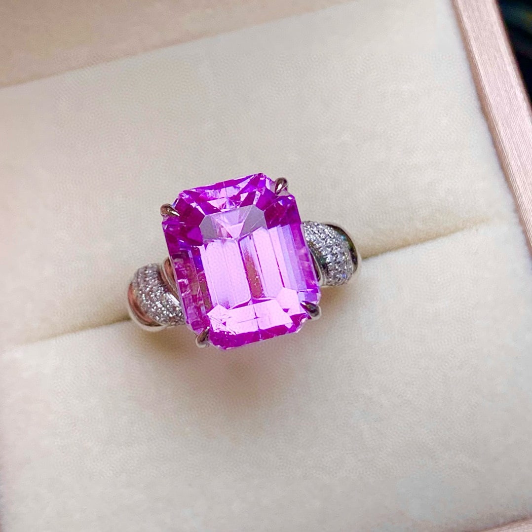 14k Gold 12.65 Ct Natural Kunzite & Diamond Ring - 2