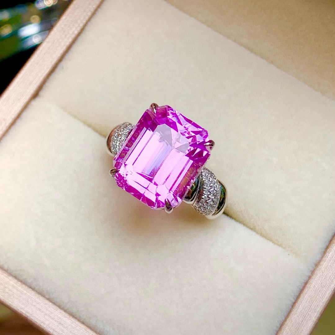 14k Gold 12.65 Ct Natural Kunzite & Diamond Ring - 3
