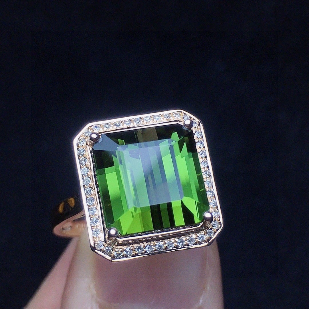 14k Gold 5.42 Ct Natural Tourmaline & Diamond Ring - 2