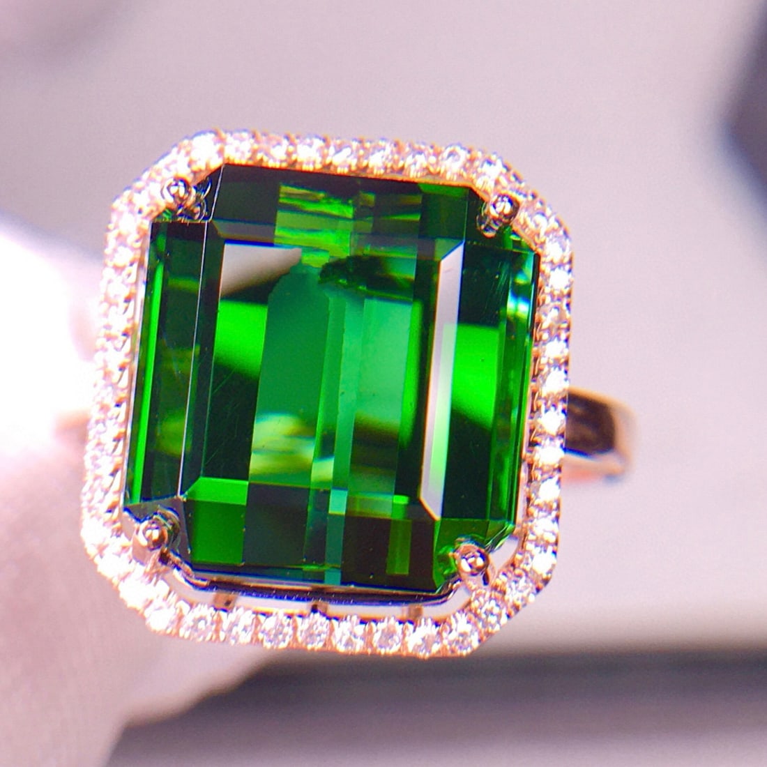 14k Gold 8.9 Ct Natural Tourmaline & Diamond Ring - 2