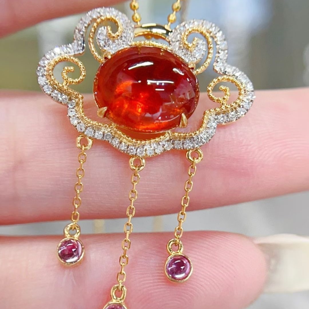 14k Gold 6.5 Ct Natural Spessartine & Diamond Pendant( Without Chain ) - 4
