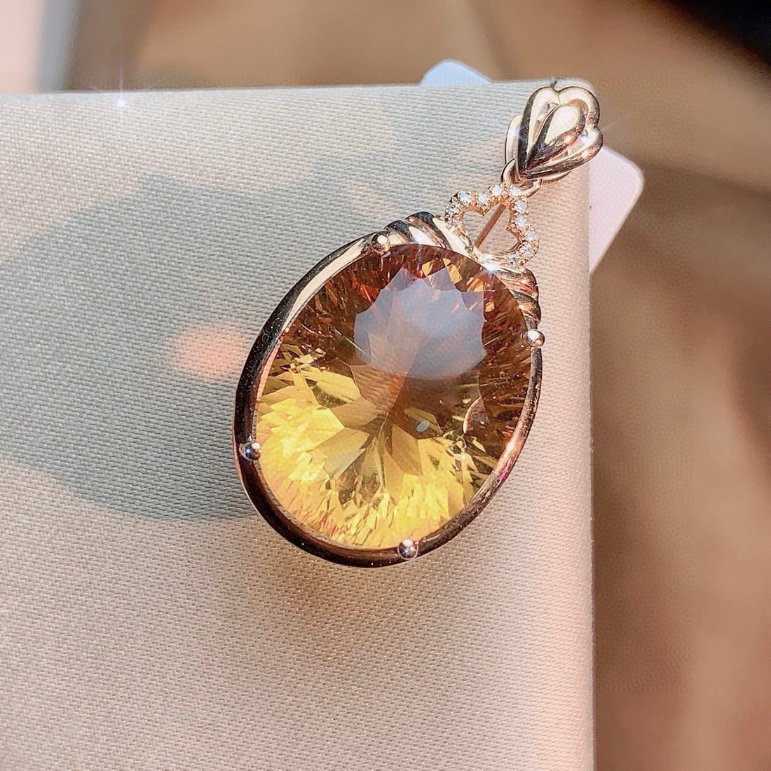 14k Gold 12.93 Ctw Natural Citrine & Diamond Pendant( Without Chain ) - 2