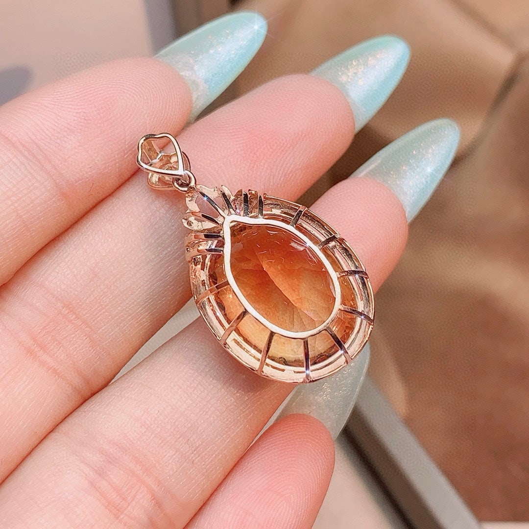 14k Gold 12.93 Ctw Natural Citrine & Diamond Pendant( Without Chain ) - 5