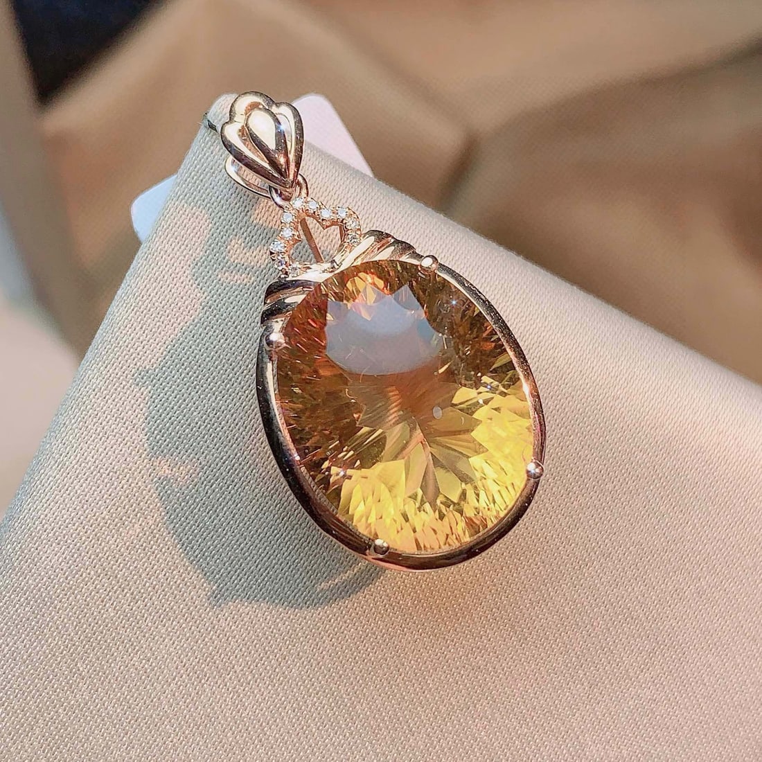 14k Gold 12.93 Ctw Natural Citrine & Diamond Pendant( Without Chain ) - 6