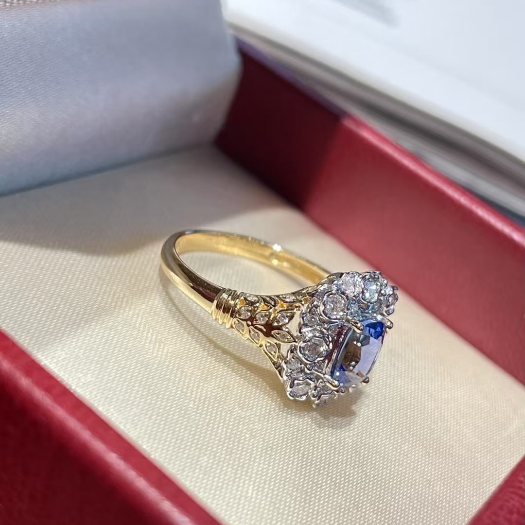 14k Gold 1.10 Ct Natural Sapphire & Diamond Ring - 3