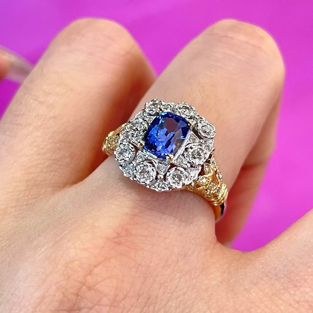 14k Gold 1.10 Ct Natural Sapphire & Diamond Ring - 4
