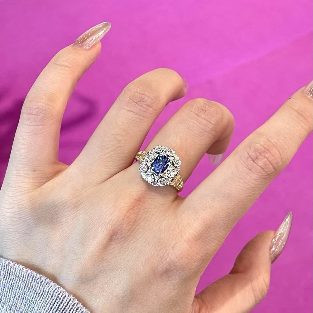 14k Gold 1.10 Ct Natural Sapphire & Diamond Ring - 5