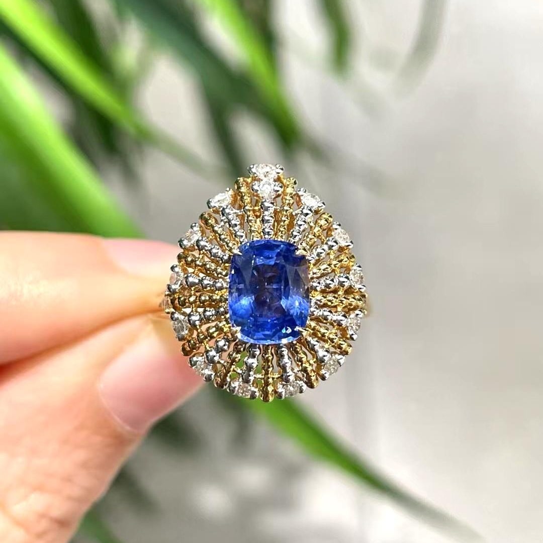 14k Gold 1.88 Ct Natural Sapphire & Diamond Ring - 2
