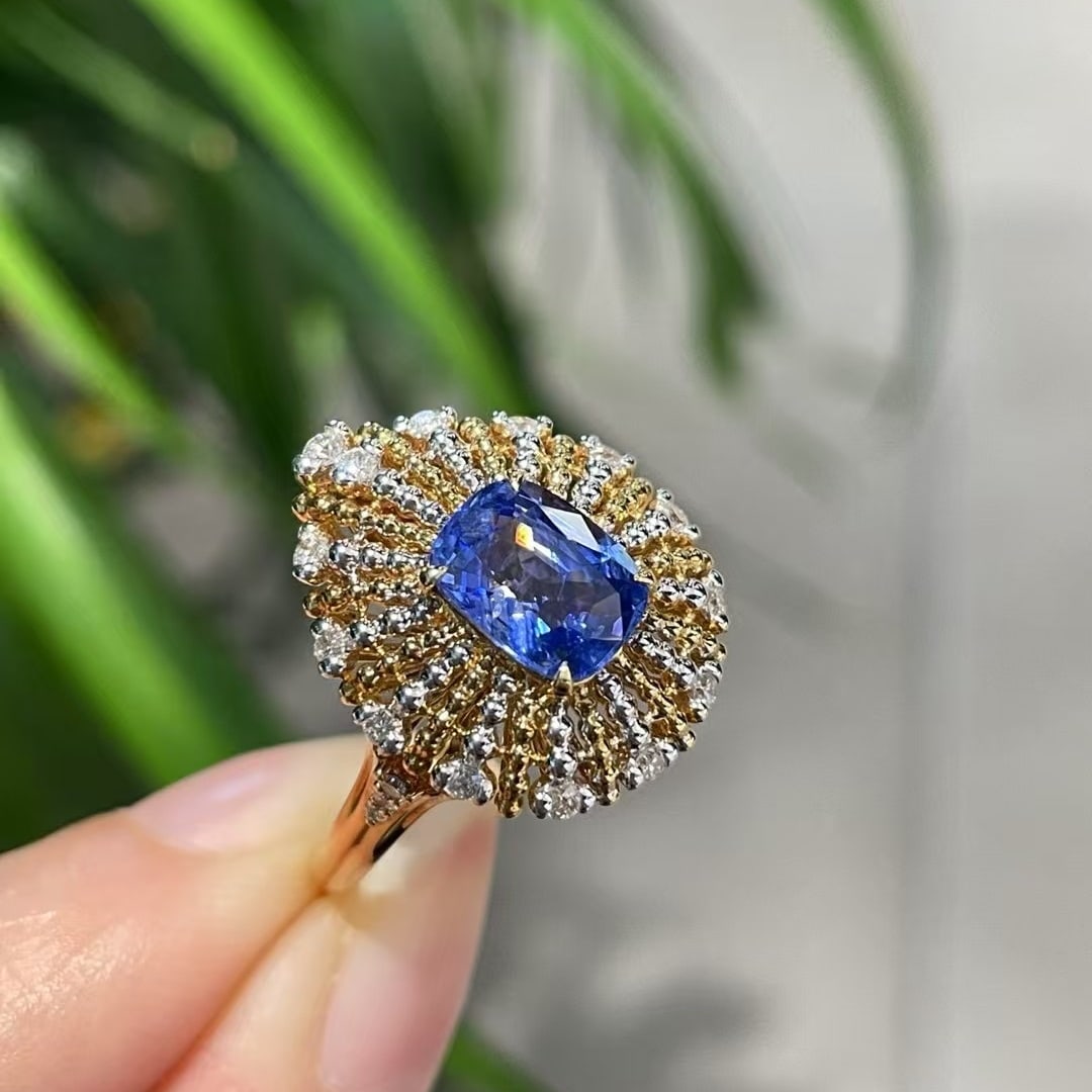 14k Gold 1.88 Ct Natural Sapphire & Diamond Ring - 3