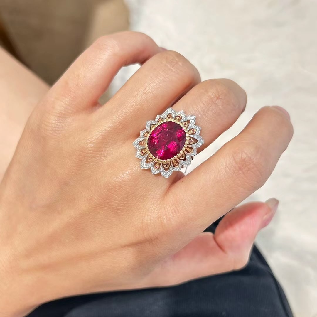 14k Gold 10.01 Ctw Natural Tourmaline & Diamond Ring - 4