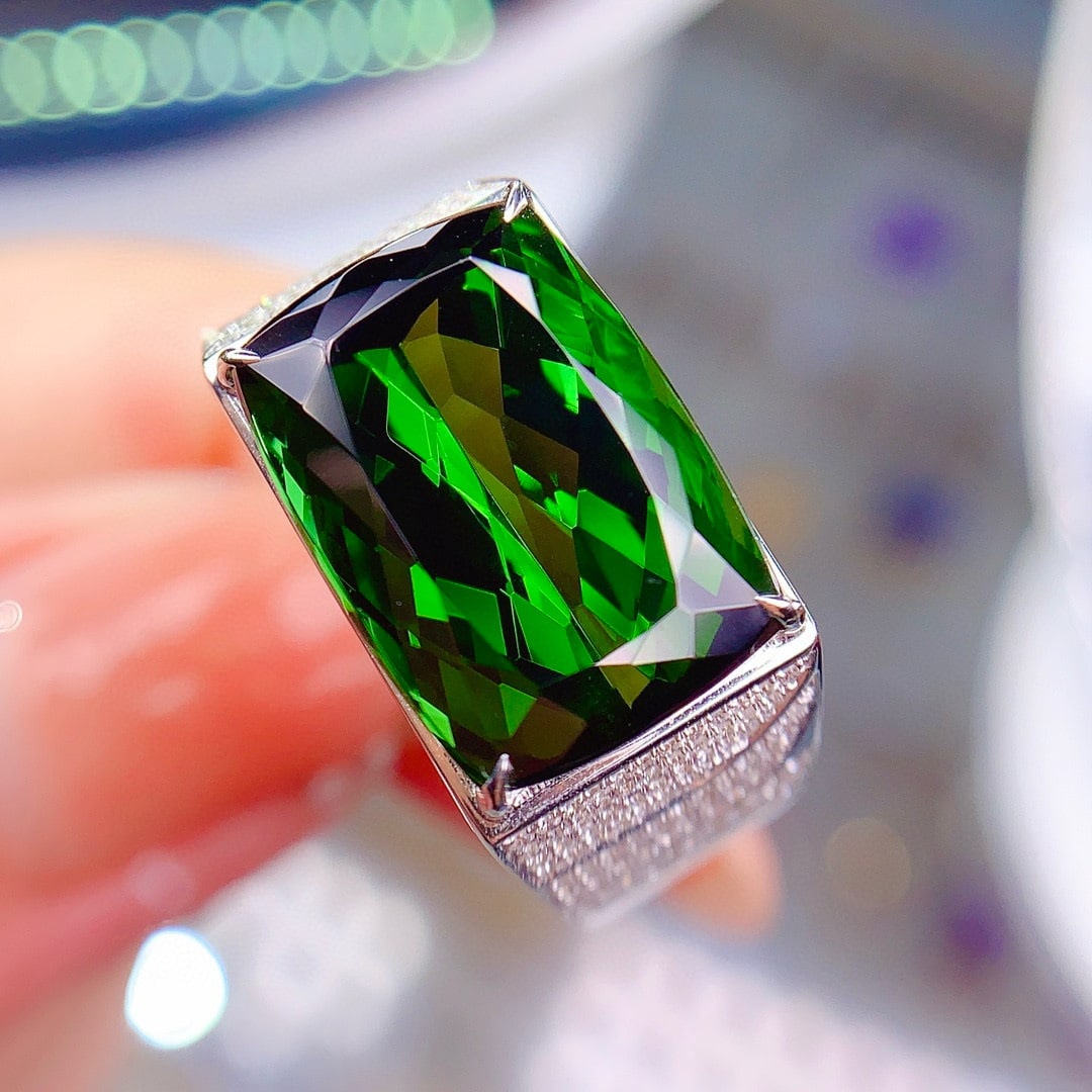 14k Gold 10.5 Ct Natural Tourmaline & Diamond & Men¡¯s Ring - 3