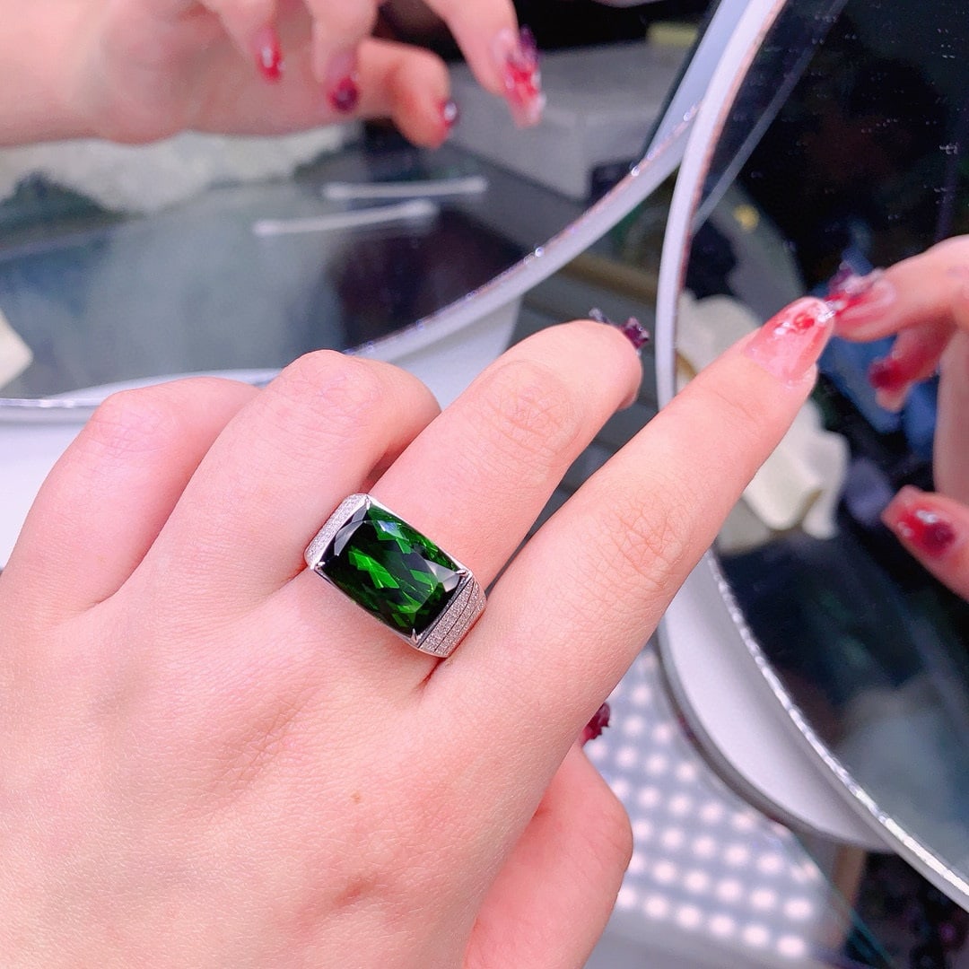 14k Gold 10.5 Ct Natural Tourmaline & Diamond & Men¡¯s Ring - 6
