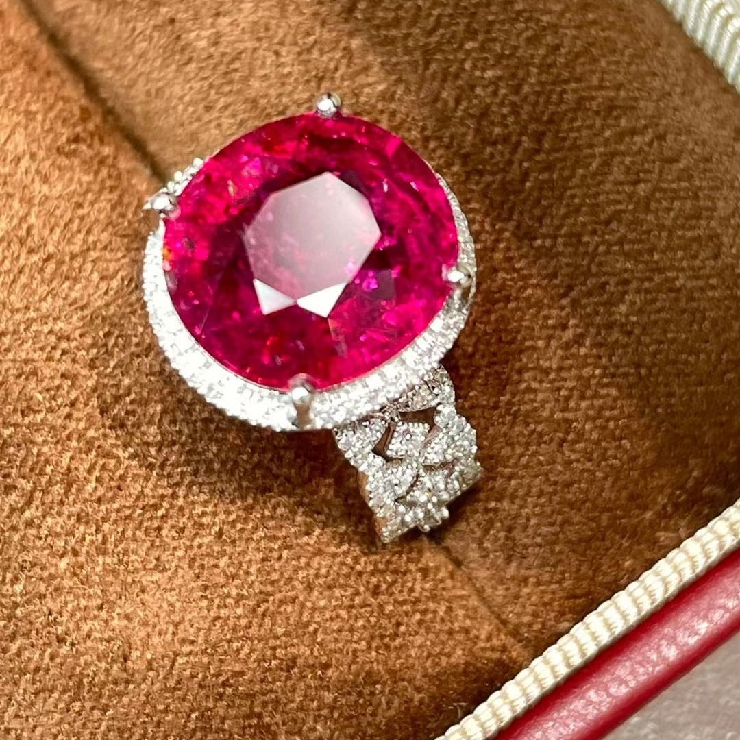 14k Gold 6.2 Ct Natural Tourmaline & Diamond Ring - 2