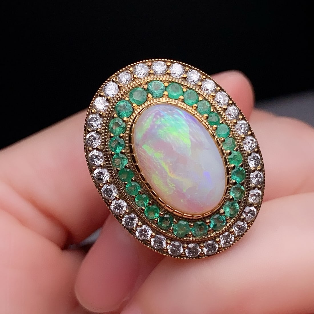 14k Gold 3.17 Ctw Natural Opal & Diamond Ring - 3
