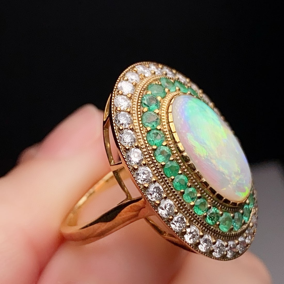 14k Gold 3.17 Ctw Natural Opal & Diamond Ring - 4