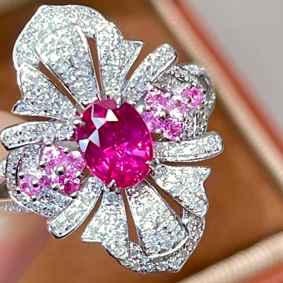 14k Gold 1 Ct Natural Ruby & Diamond & Sapphire Ring - 2
