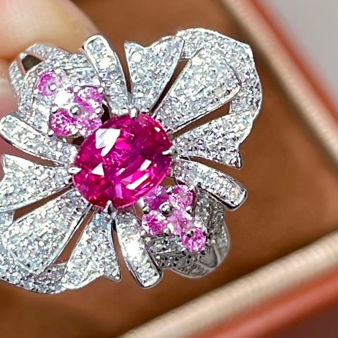 14k Gold 1 Ct Natural Ruby & Diamond & Sapphire Ring - 4