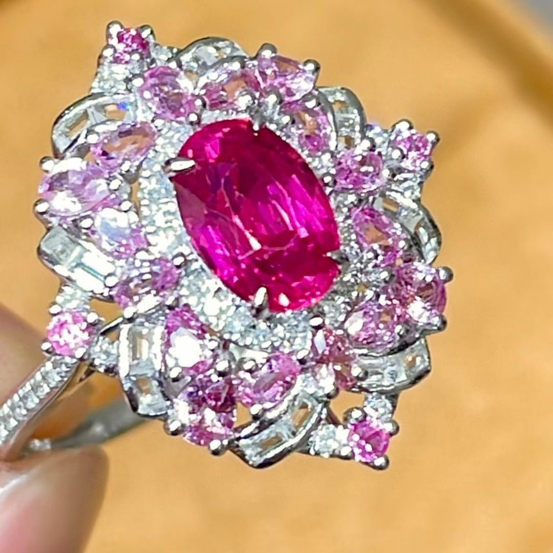 14k Gold 1.18 Ct Natural Ruby & Diamond & Sapphire Ring - 3